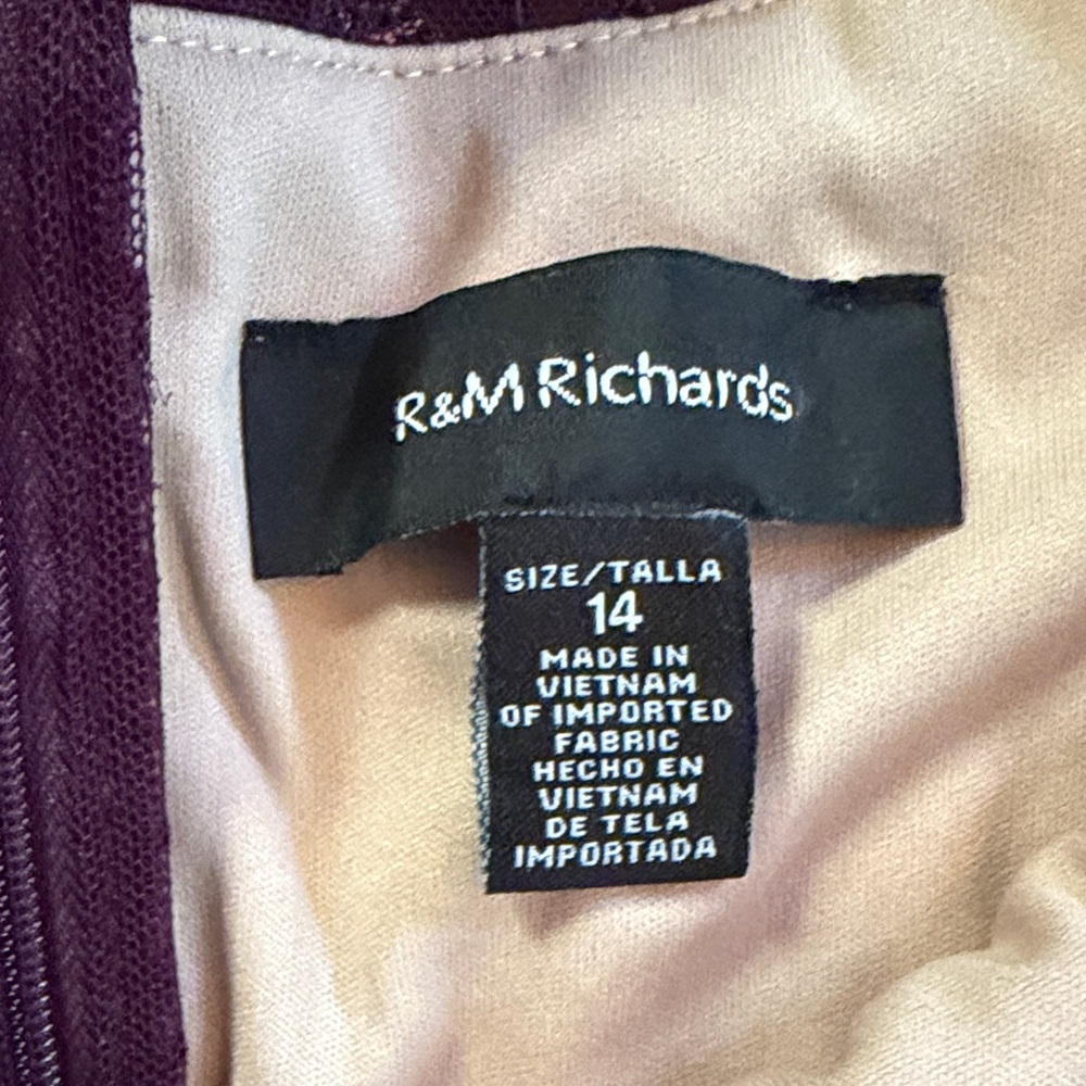 R&M Richards Plum Sequin Bodice Satin High-Low Gown with Sash - Picture 5 of 7
